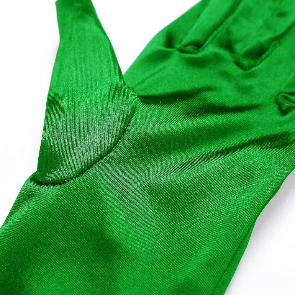 Women's Smooth Green Long Satin Gloves Elbow Length Party Costume Accessory